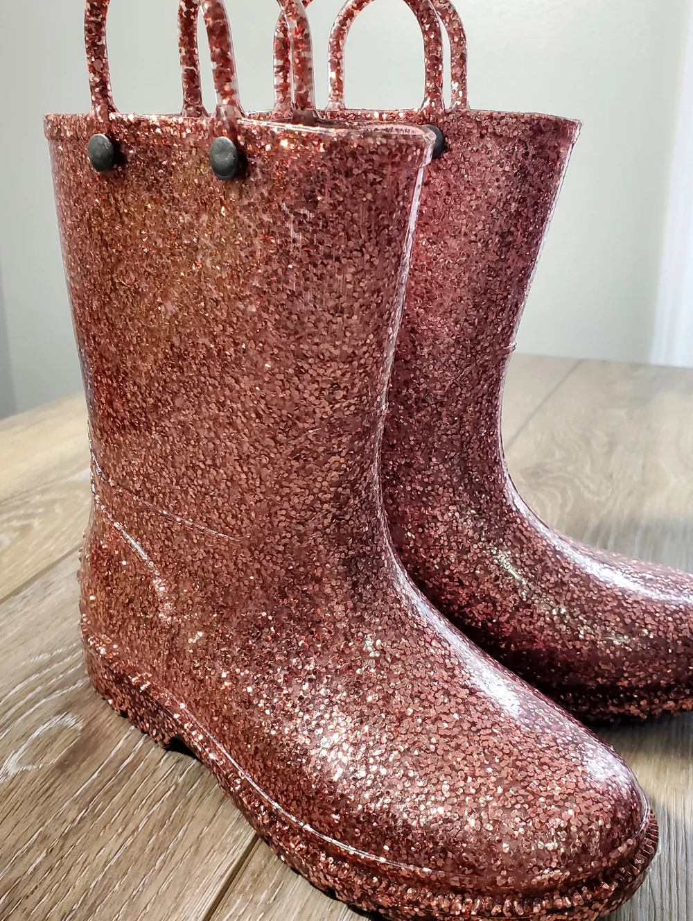 Western Chief Glittery Pink Rose gold Kids Rain Boots Size 13